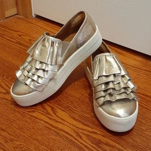 BP Metallic Gold Ruffle Platform Slip On Sneakers